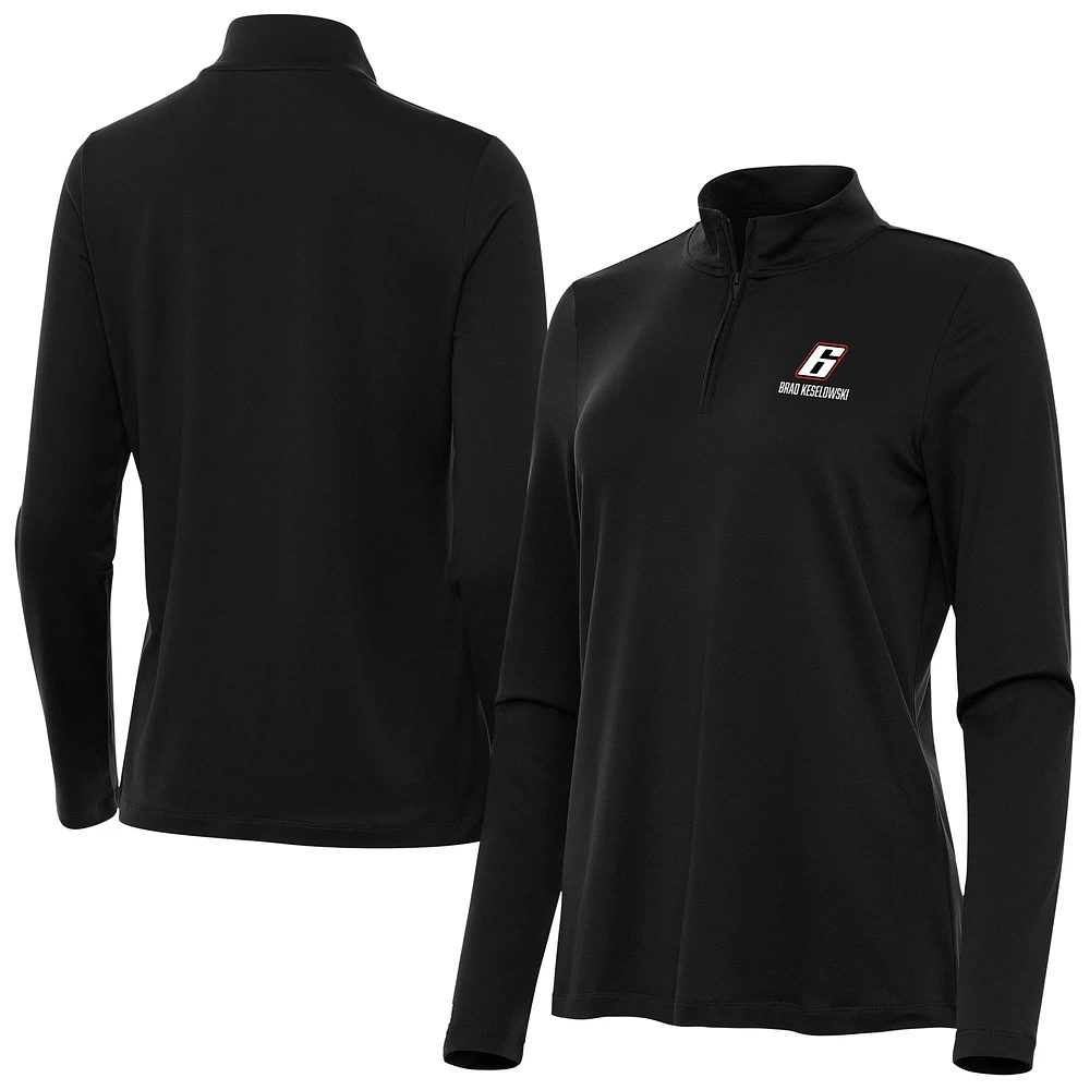 Women's Antigua Black Brad Keselowski Reprocess Quarter-Zip Pullover Top