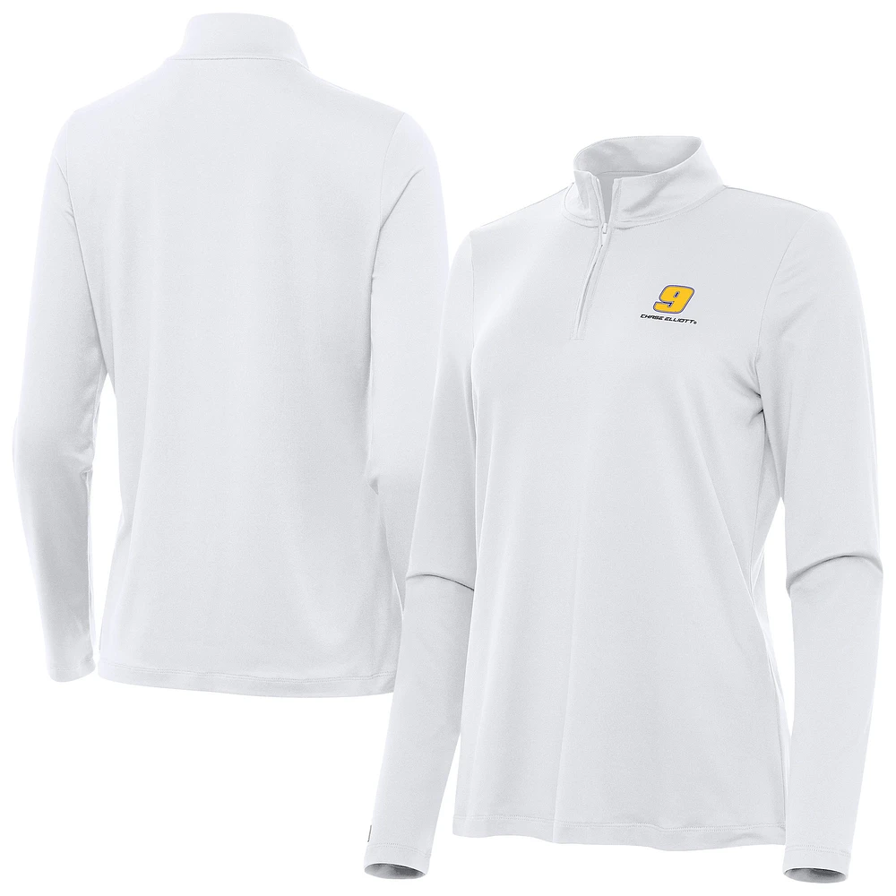 Women's Antigua White Chase Elliott Reprocess Quarter-Zip Pullover Top