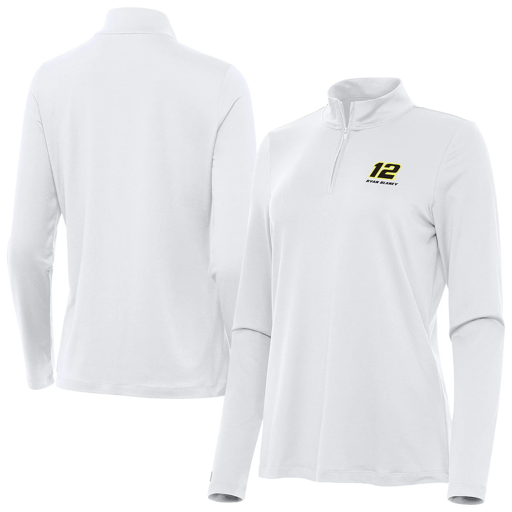 Women's Antigua White Ryan Blaney Reprocess Quarter-Zip Pullover Top