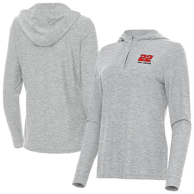 Women's Antigua Heather Gray Joey Logano Daybreak Quarter-Zip Pullover Hoodie