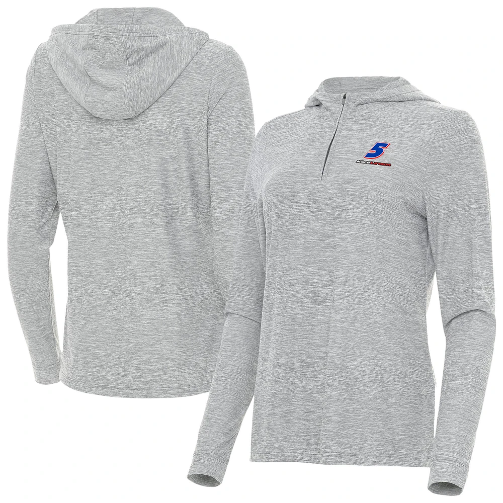 Women's Antigua Heather Gray Kyle Larson Daybreak Quarter-Zip Pullover Hoodie