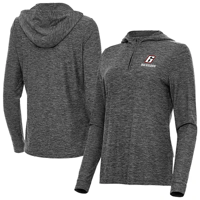 Women's Antigua Heather Black Brad Keselowski Daybreak Quarter-Zip Pullover Hoodie