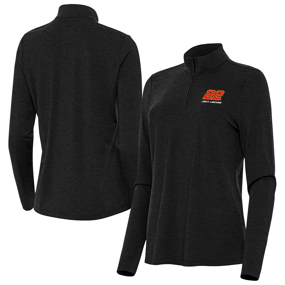 Women's Antigua Heather Black Joey Logano Bright Quarter-Zip Top