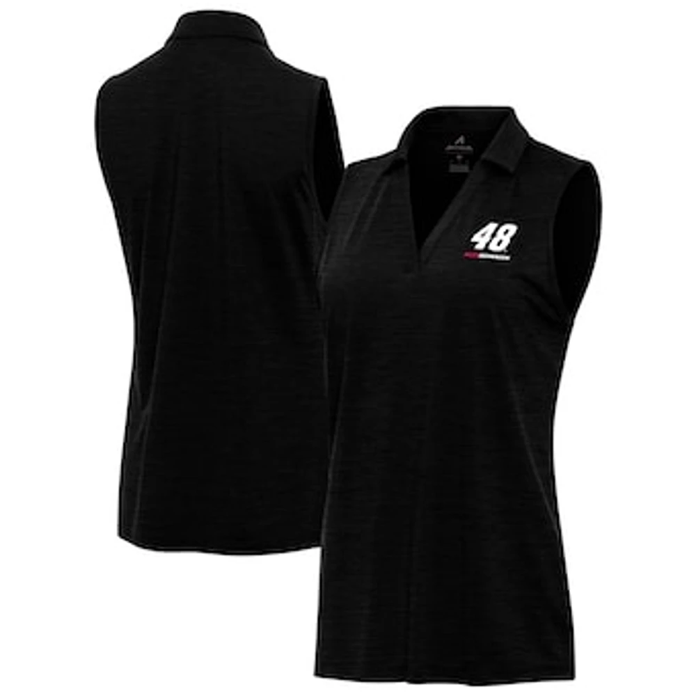 Women's Antigua Heather Black Alex Bowman Layout Sleeveless V-Neck Polo