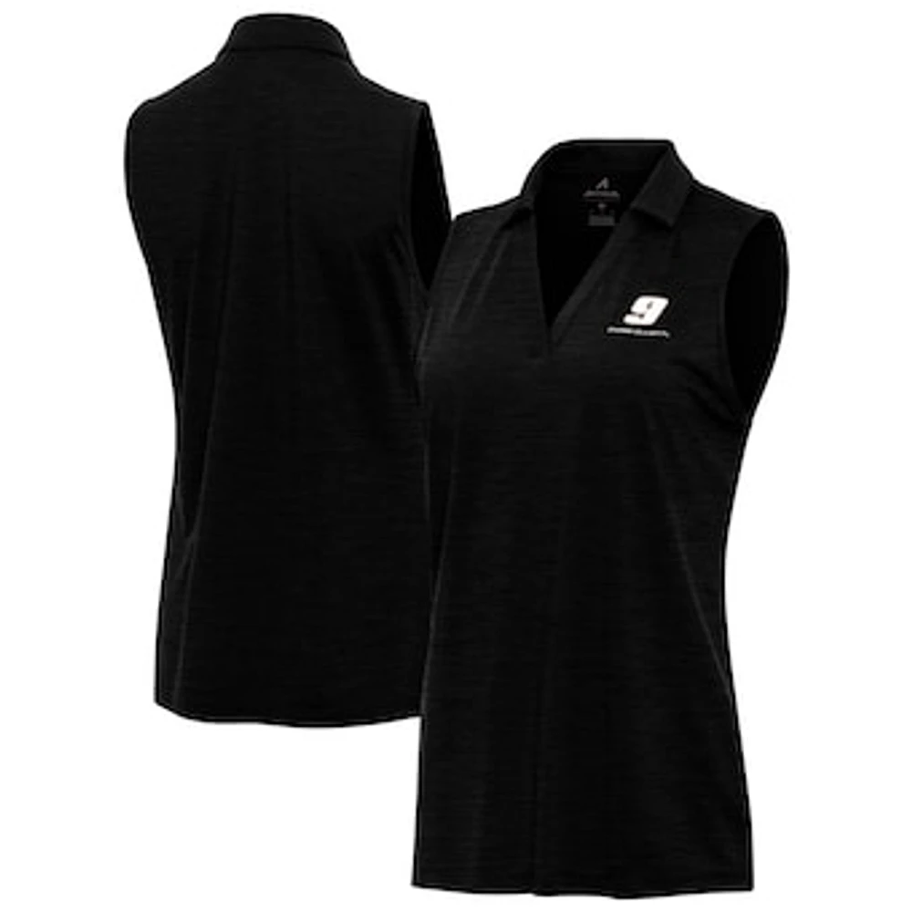 Women's Antigua Heather Black Chase Elliott Layout Sleeveless V-Neck Polo