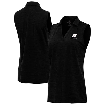 Women's Antigua Heather Black Chase Elliott Layout Sleeveless V-Neck Polo