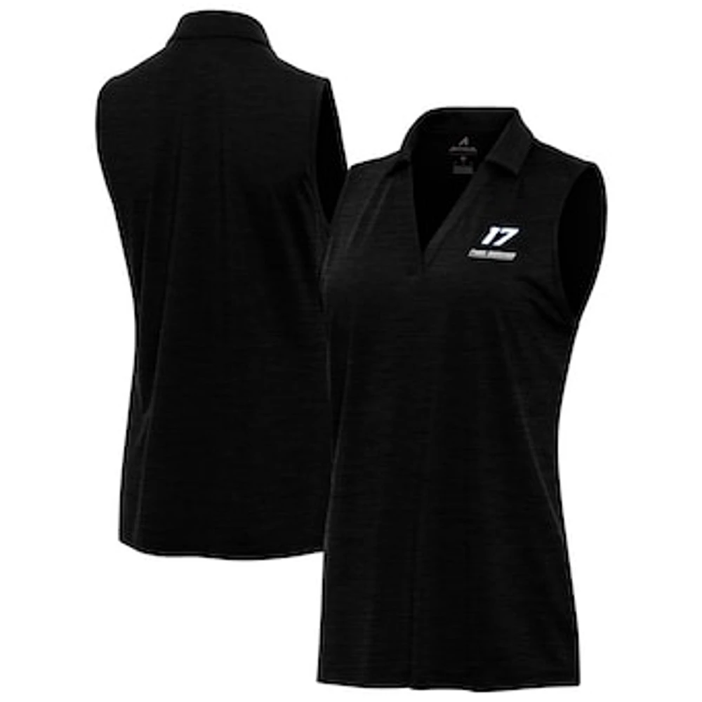 Women's Antigua Heather Black Chris Buescher Layout Sleeveless V-Neck Polo