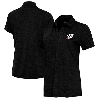Women's Antigua Heather Black Alex Bowman Layout V-Neck Polo