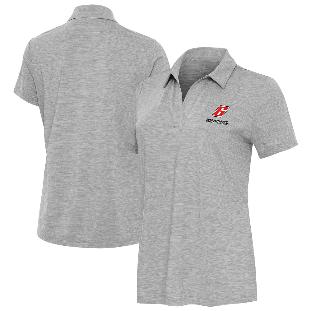 Women's Antigua Heather Gray Brad Keselowski Layout V-Neck Polo