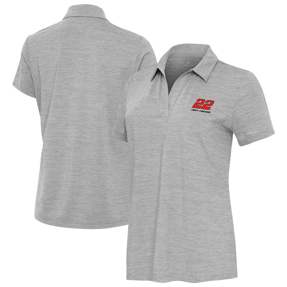 Women's Antigua Heather Gray Joey Logano Layout V-Neck Polo