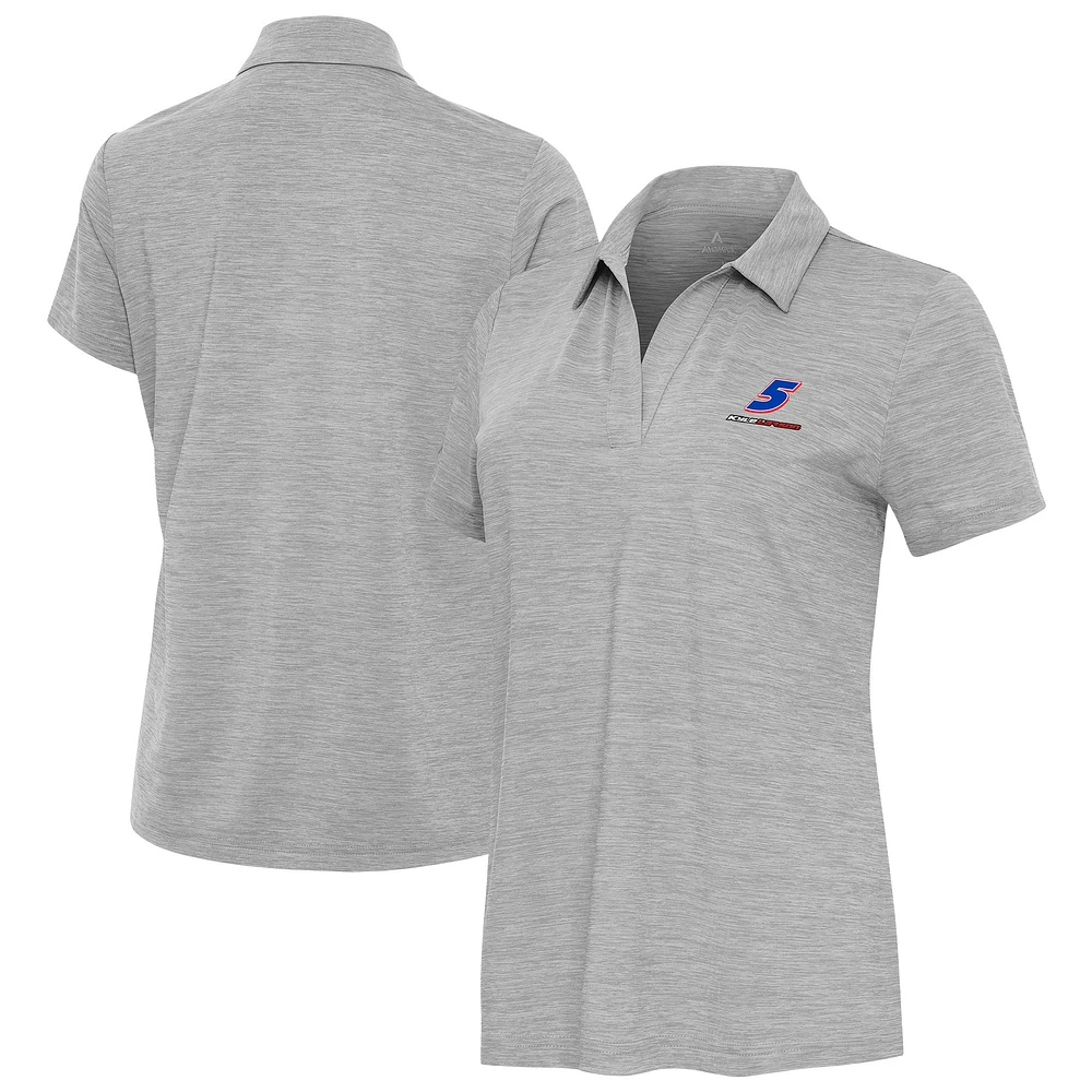 Women's Antigua Heather Gray Kyle Larson Layout V-Neck Polo