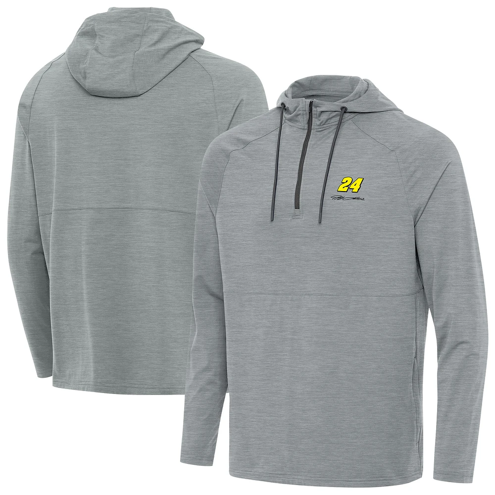 Men's Antigua Heather Gray Jeff Gordon Spikes Quarter-Zip Pullover Hoodie