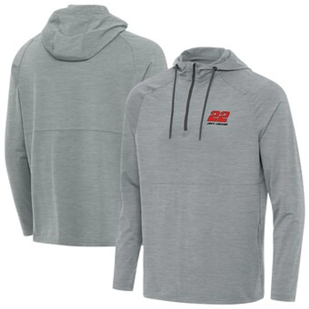Men's Antigua Heather Gray Joey Logano Spikes Quarter-Zip Pullover Hoodie