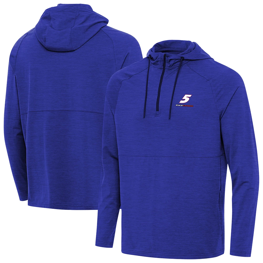 Men's Antigua Heather Royal Kyle Larson Spikes Quarter-Zip Pullover Hoodie