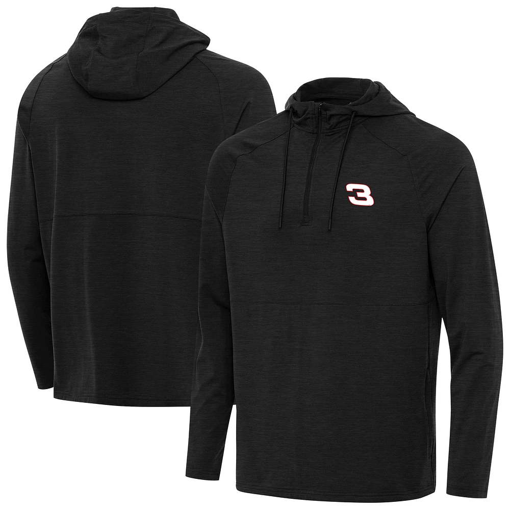 Men's Antigua Heather Black Austin Dillon Spikes Quarter-Zip Pullover Hoodie