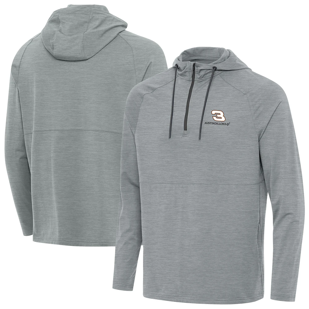 Men's Antigua Heather Gray Austin Dillon Spikes Quarter-Zip Pullover Hoodie