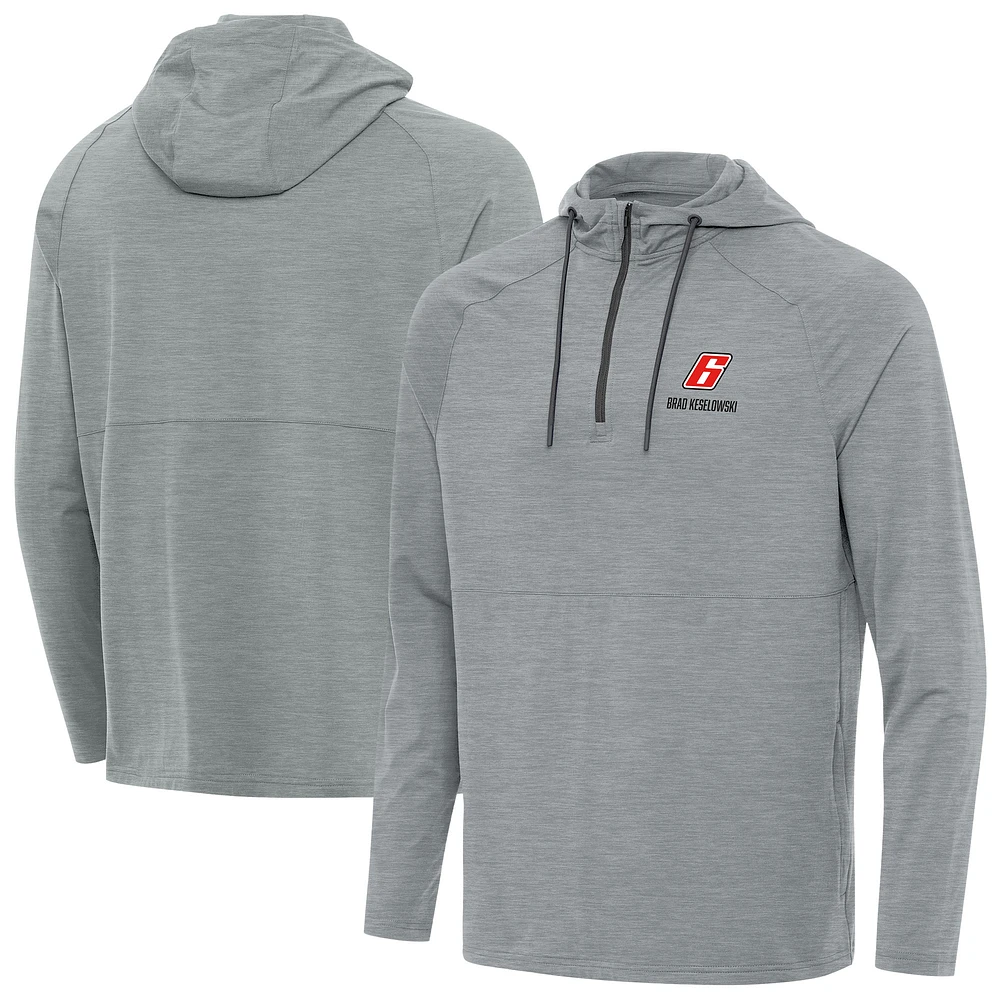 Men's Antigua Heather Gray Brad Keselowski Spikes Quarter-Zip Pullover Hoodie