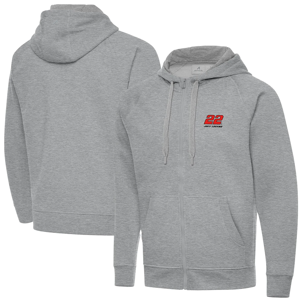 Men's Antigua Heather Gray Joey Logano Big & Tall Victory Full-Zip Hoodie