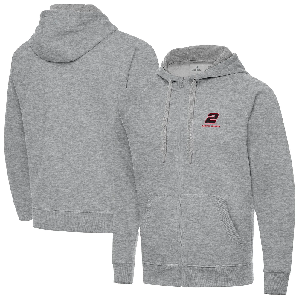 Men's Antigua Heather Gray Austin Cindric Big & Tall Victory Full-Zip Hoodie