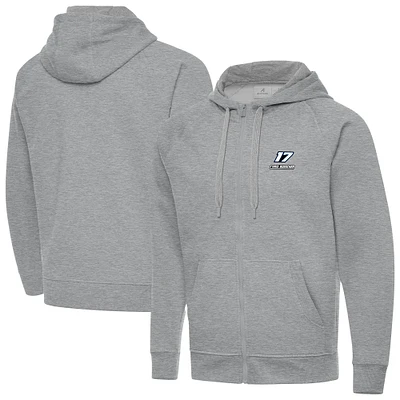 Men's Antigua Heather Gray Chris Buescher Big & Tall Victory Full-Zip Hoodie
