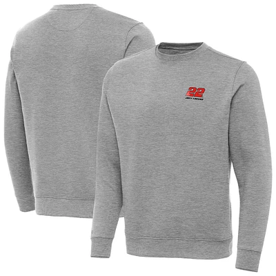 Men's Antigua Heather Gray Joey Logano Big & Tall Victory Crewneck Pullover Sweatshirt