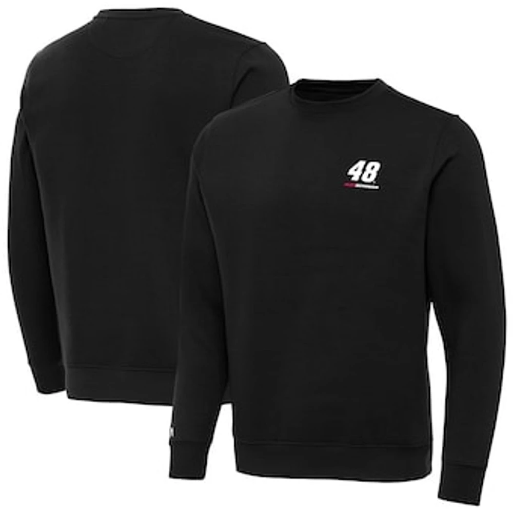 Men's Antigua Black Alex Bowman Big & Tall Victory Crewneck Pullover Sweatshirt