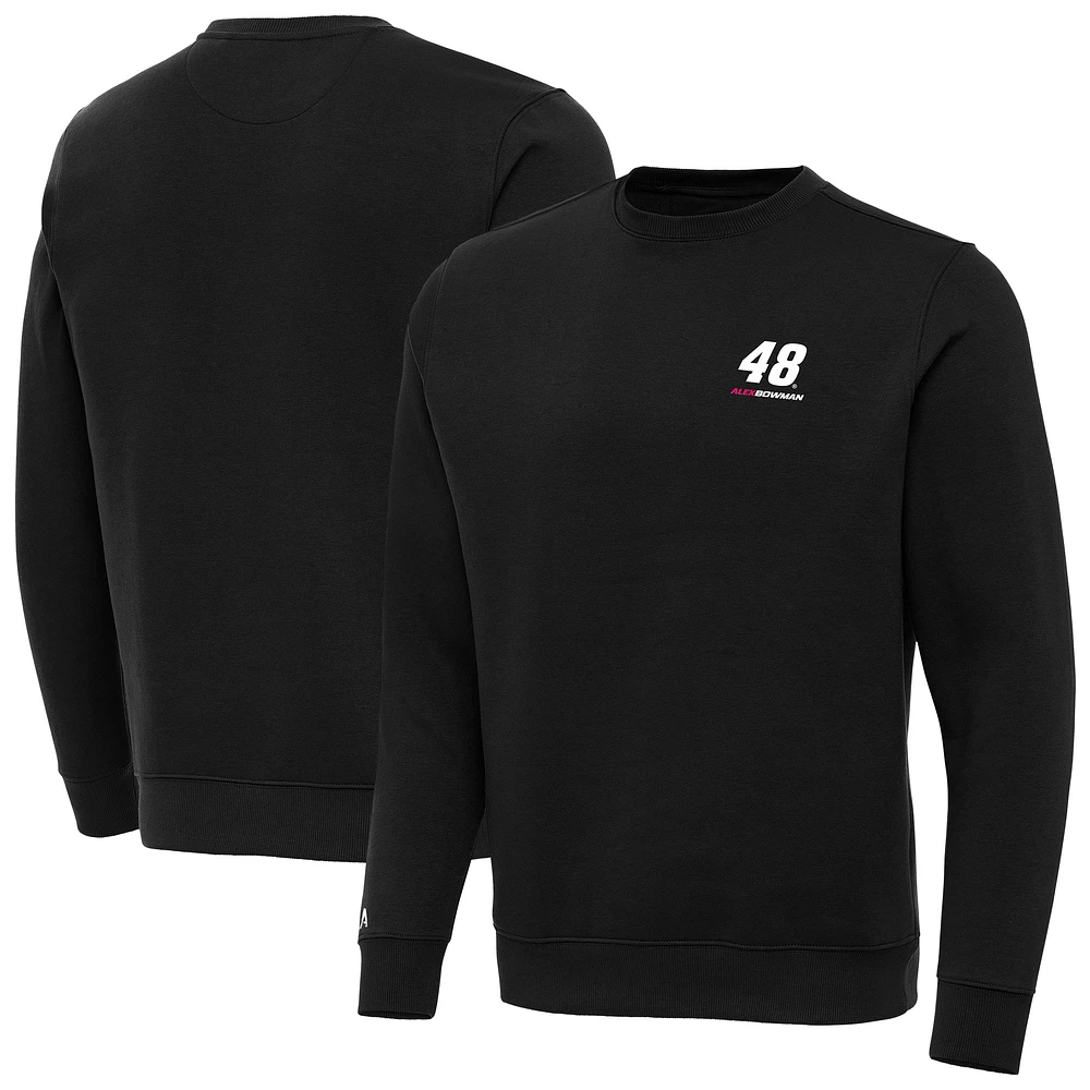 Men's Antigua Black Alex Bowman Big & Tall Victory Crewneck Pullover Sweatshirt