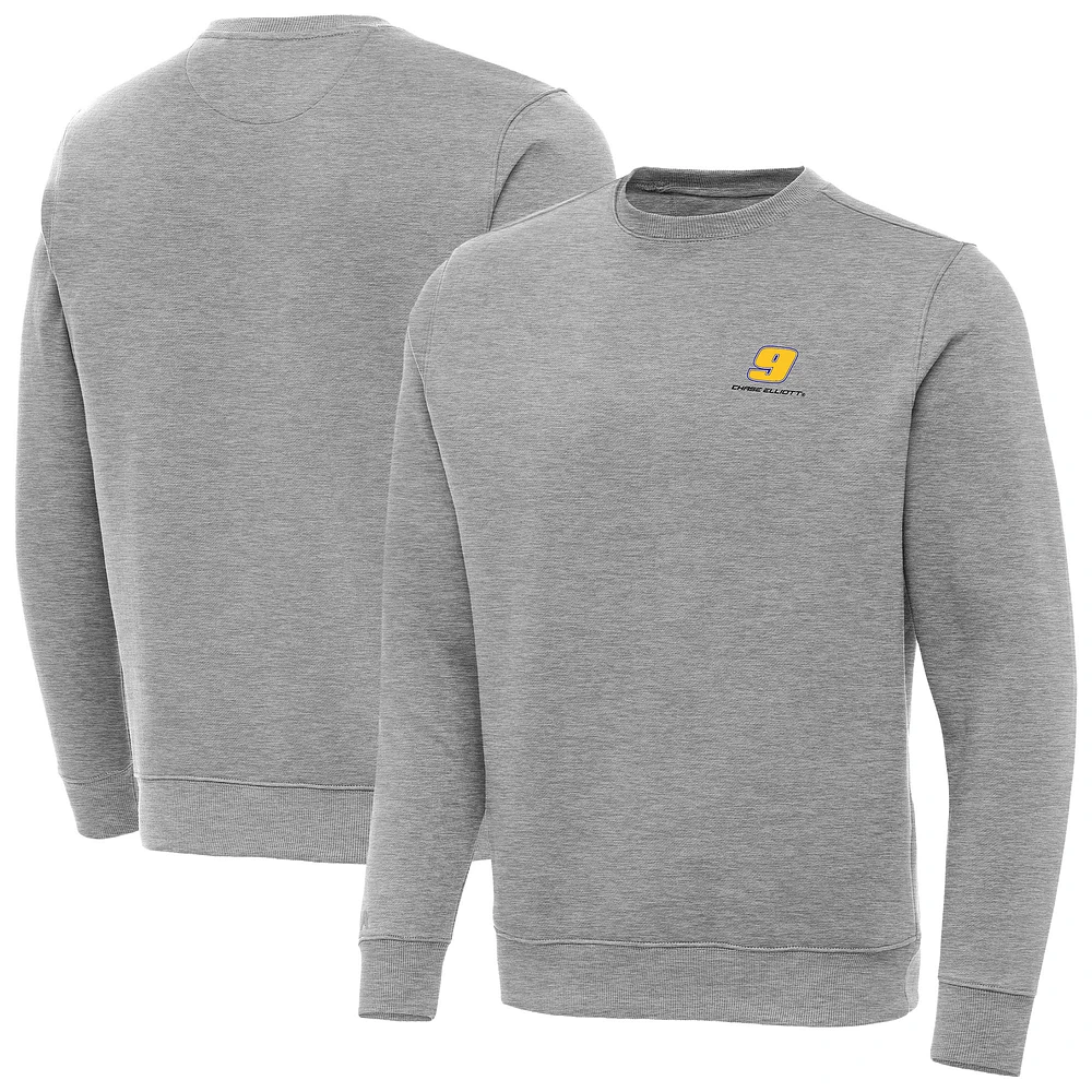 Men's Antigua Heather Gray Chase Elliott Big & Tall Victory Crewneck Pullover Sweatshirt