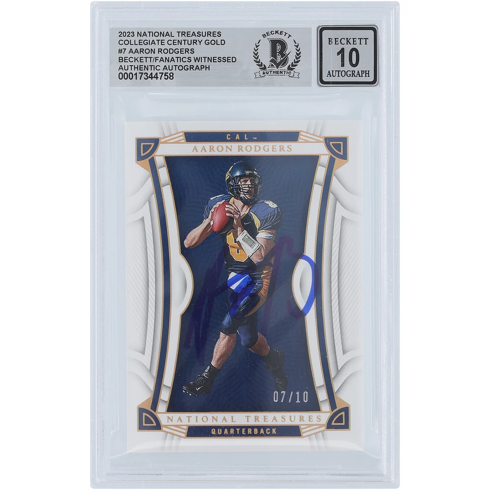 Aaron Rodgers Cal Bears Autographed 2023 Panini National Treasures Collegiate Century Gold #7 #/10 Beckett Fanatics Witnessed Authenticated 10 Card
