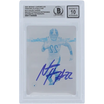 Najee Harris Pittsburgh Steelers Autographed 2021 Panini Mosaic Cyan Printing Plate #313 #1/1 Beckett Fanatics Witnessed Authenticated 10 Rookie Card