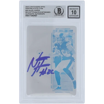 Najee Harris Pittsburgh Steelers Autographed 2022 Panini Contenders Optic Cyan Printing Plate #56 #1/1 Beckett Fanatics Witnessed Authenticated 10 Card