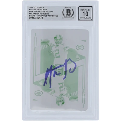 Aaron Rodgers Green Bay Packers Autographed 2019 Panini Elite Deck Yellow Printing Plate #17 #1/1 Beckett Fanatics Witnessed Authenticated 10 Card