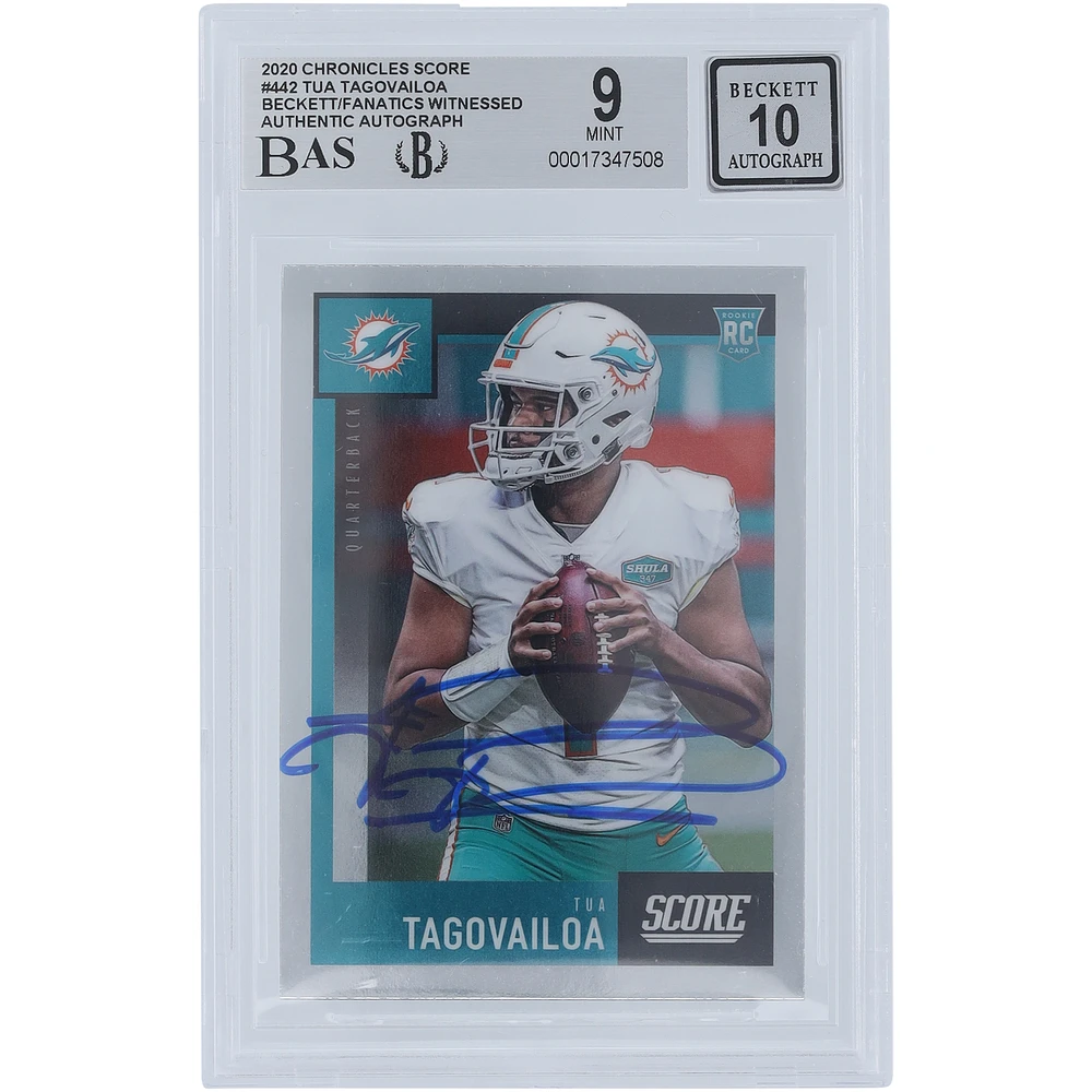 Tua Tagovailoa Miami Dolphins Autographed 2020 Panini Chronicles Score #442 Beckett Fanatics Witnessed Authenticated 9/10 Rookie Card