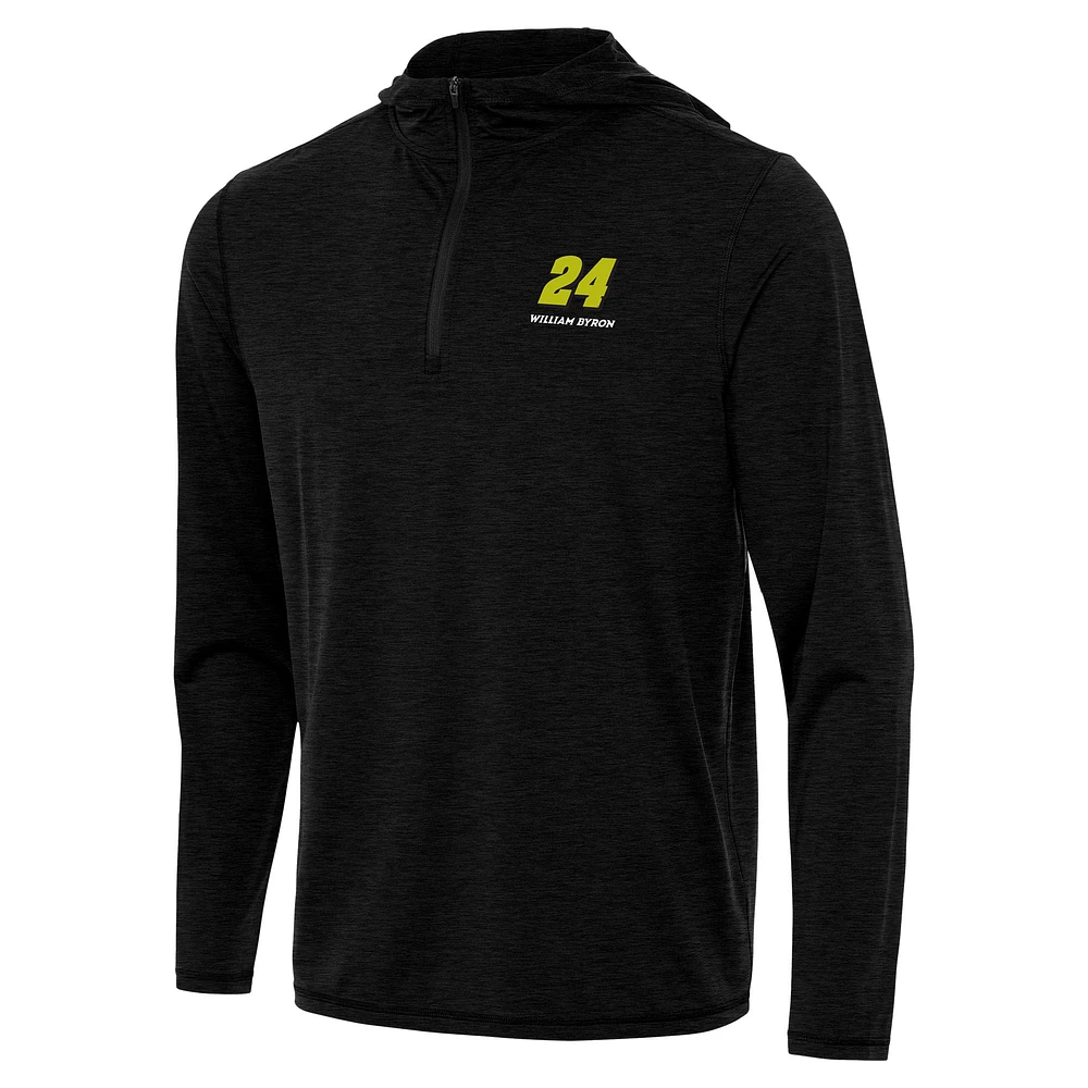 Men's Antigua Heather Black William Byron Tidy Quarter-Zip Hoodie