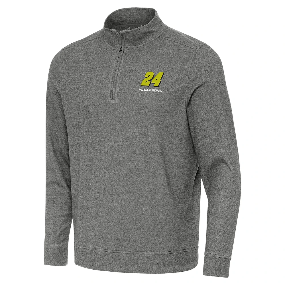 Men's Antigua Heather Black William Byron Subtle Quarter-Zip Pullover Top