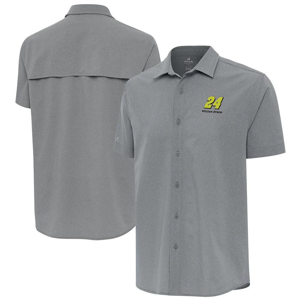 Men's Antigua Gray William Byron Activate Woven Short Sleeve Button-Up Shirt