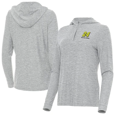 Women's Antigua Heather Gray William Byron Daybreak Quarter-Zip Pullover Hoodie