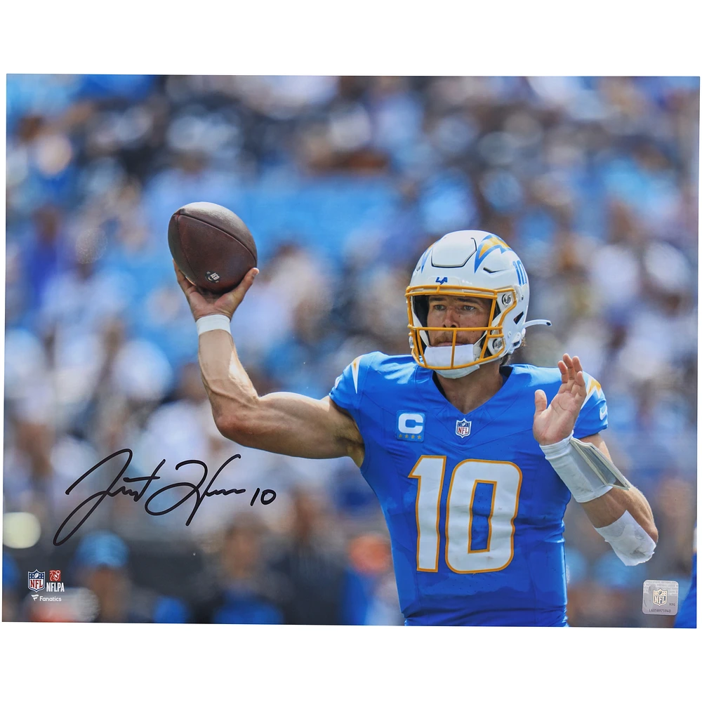 Justin Herbert Los Angeles Chargers Autographed 16" x 20" Throwing Photograph