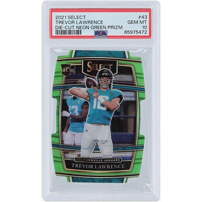 Trevor Lawrence Jacksonville Jaguars 2021 Panini Select Die-Cut Neon Green Prizm #43 #246/349 PSA Authenticated 10 Rookie Card