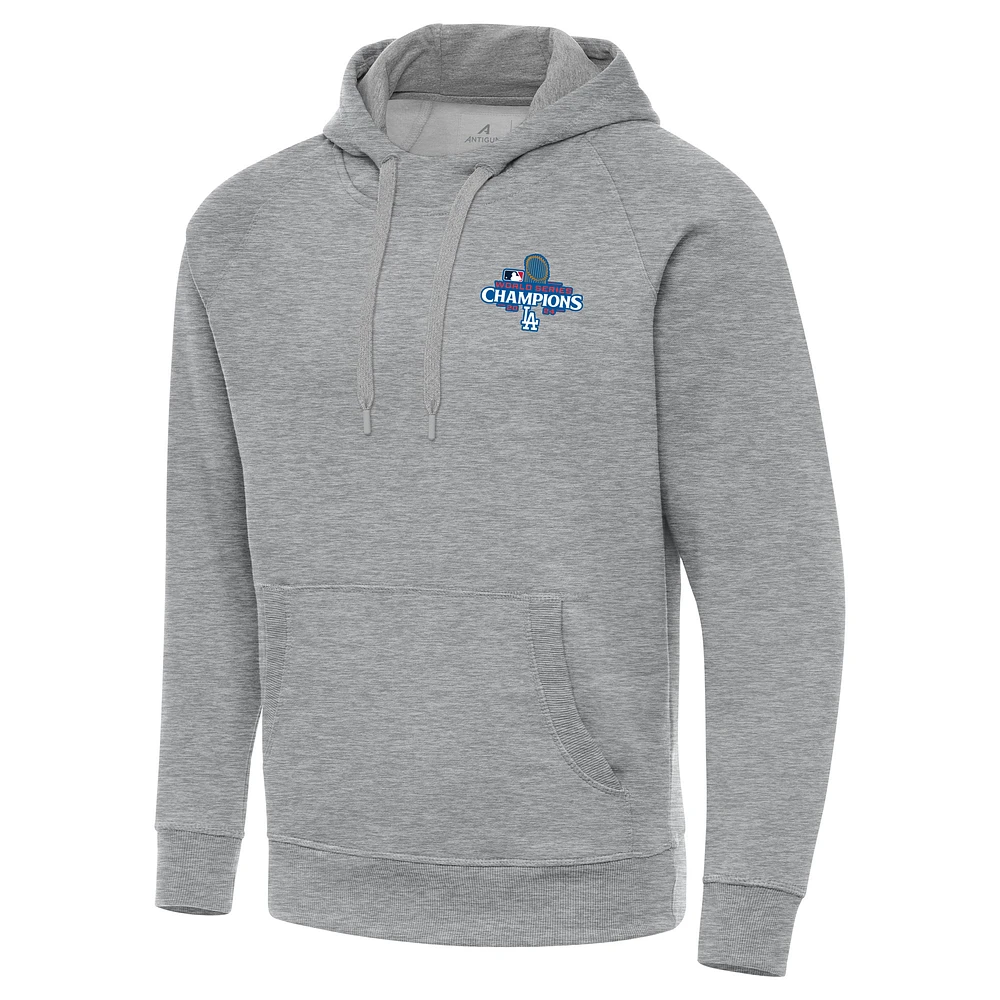 Men's Antigua Heather Gray Los Angeles Dodgers 2024 World Series Champions Victory Raglan Pullover Hoodie