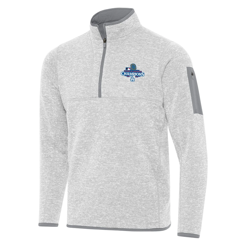 Men's Antigua Heather Gray Los Angeles Dodgers 2024 World Series Champions Fortune Quarter-Zip Sweatshirt