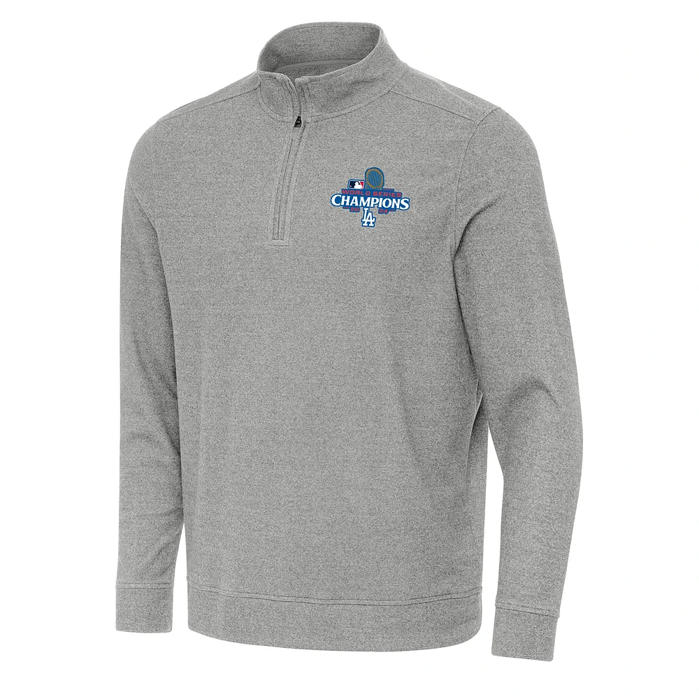 Men's Antigua Heather Gray Los Angeles Dodgers 2024 World Series Champions Subtle Quarter-Zip Sweatshirt