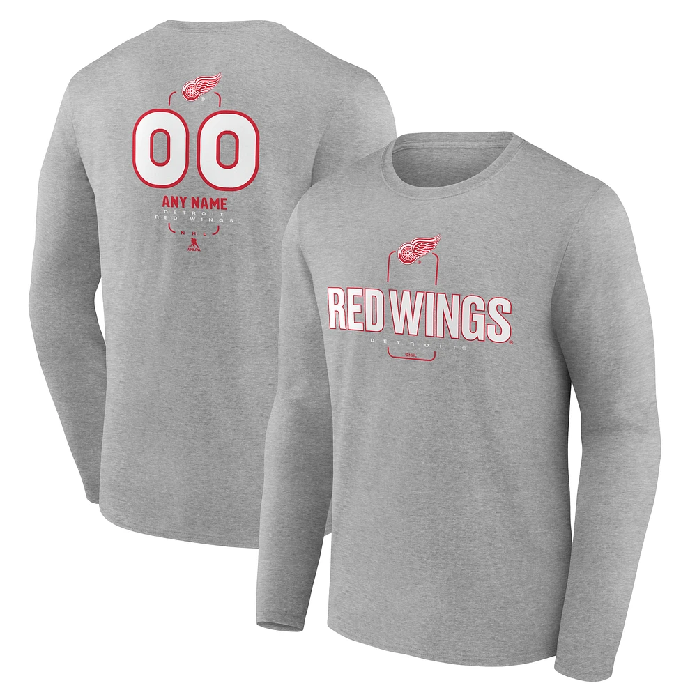 Men's Gray Detroit Red Wings Personalized Name & Number Midfielder Long Sleeve T-Shirt