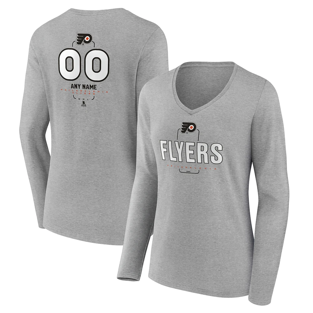 Women's Gray Philadelphia Flyers Personalized Name & Number Midfielder Long Sleeve V-Neck T-Shirt