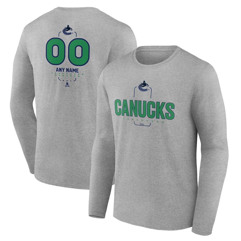 Men's Gray Vancouver Canucks Personalized Name & Number Midfielder Long Sleeve T-Shirt