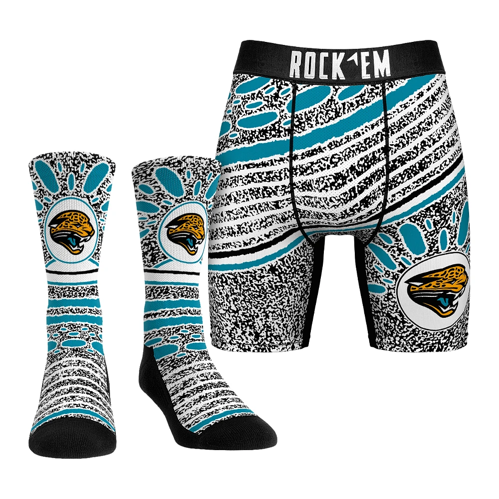 Unisex Rock Em Socks Jacksonville Jaguars Throwback Splash Underwear and Crew Combo Pack