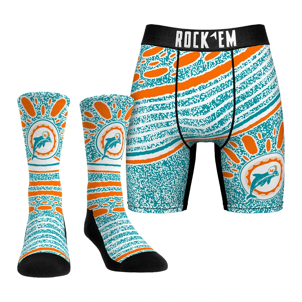 Unisex Rock Em Socks Miami Dolphins Throwback Splash Underwear and Crew Combo Pack