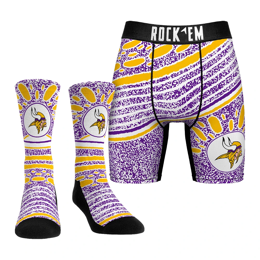 Unisex Rock Em Socks Minnesota Vikings Throwback Splash Underwear and Crew Combo Pack