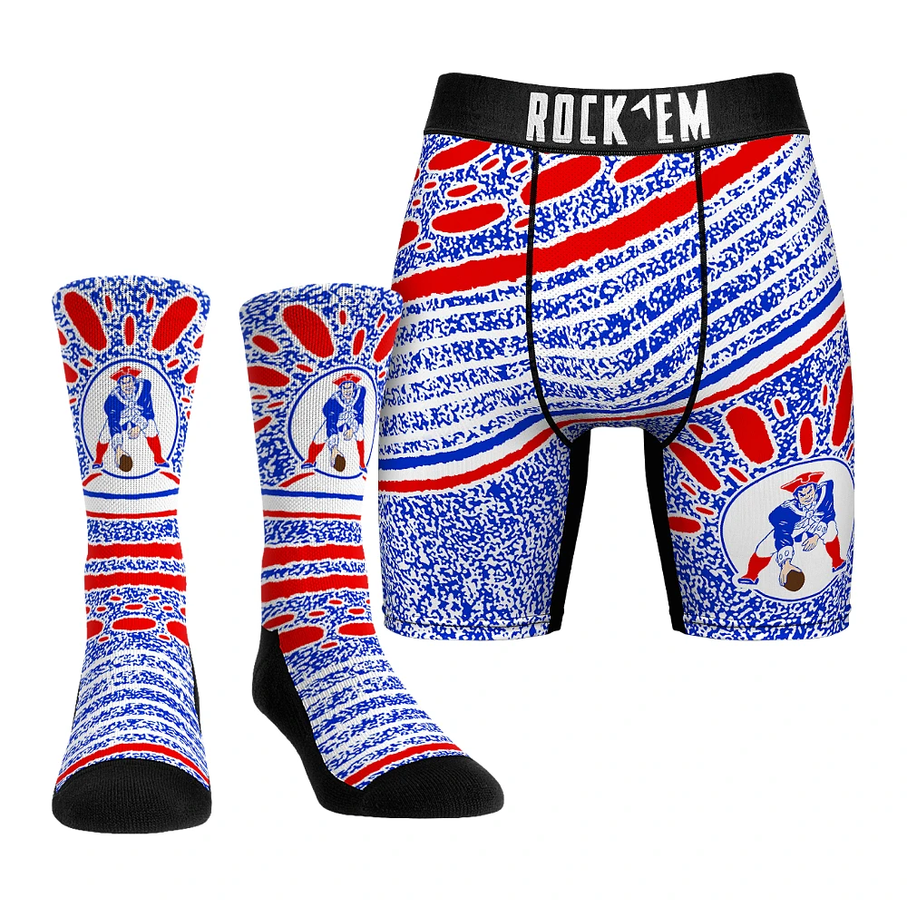Unisex Rock Em Socks New England Patriots Throwback Splash Underwear and Crew Combo Pack