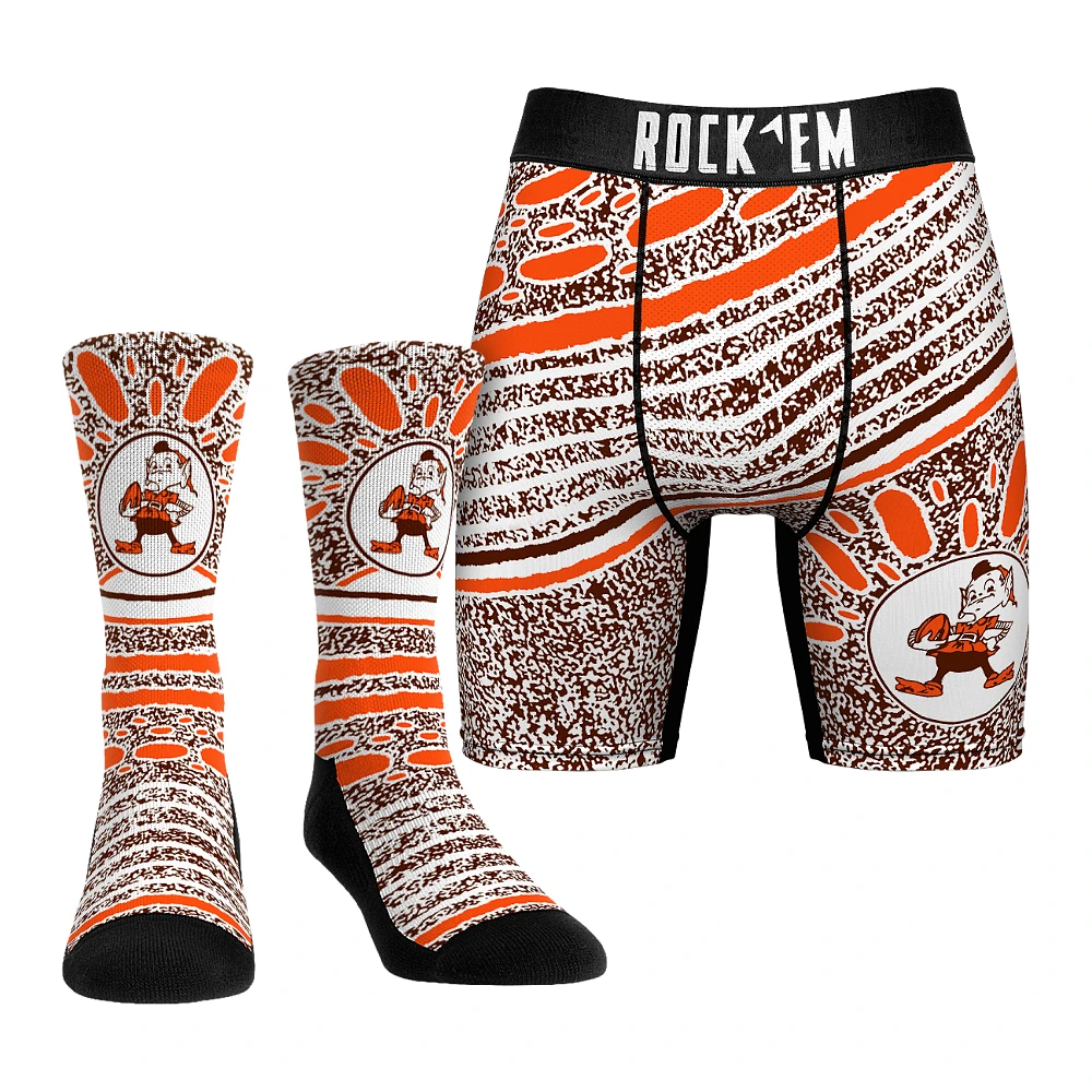 Unisex Rock Em Socks Cleveland Browns Throwback Splash Underwear and Crew Combo Pack